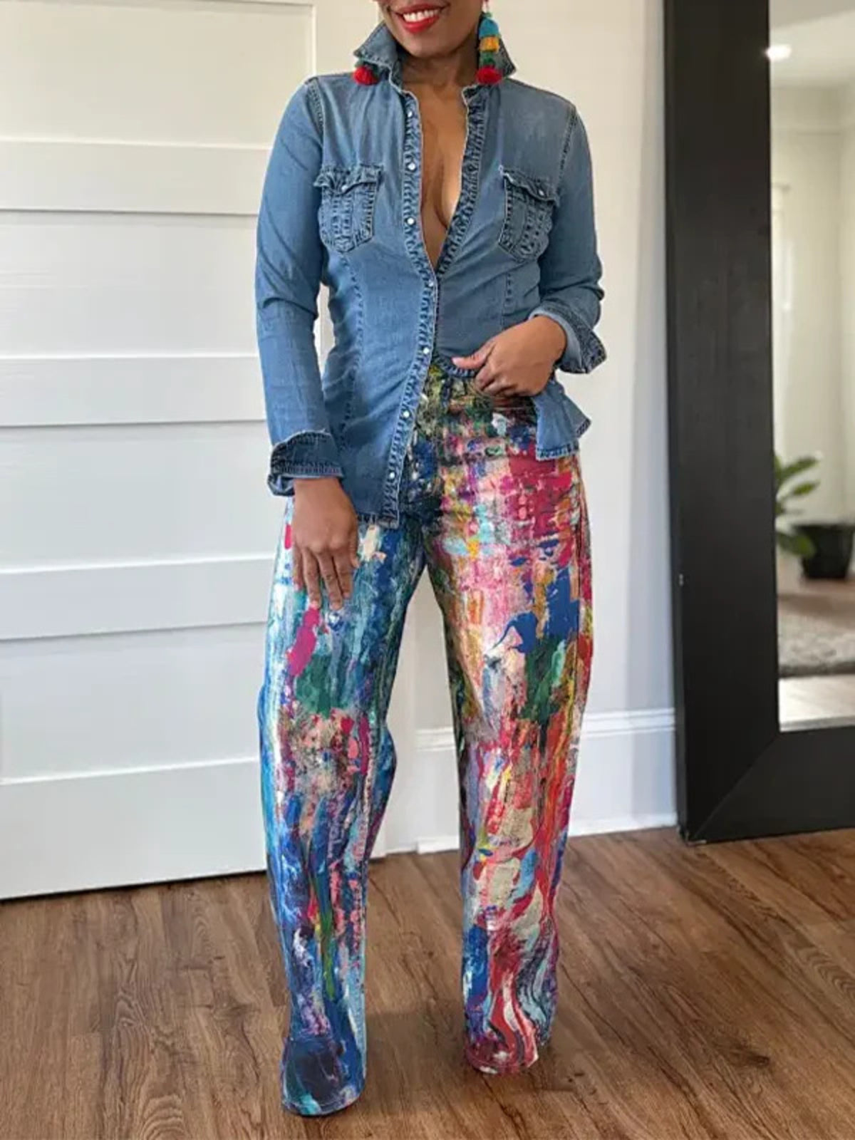 Light blue wide-leg cotton blend pants from Plush Fashion Hub with a relaxed fit and breathable fabric.