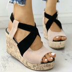 Fish-mouth European and American style wedge sandals with high heels, featuring sleeve design and elegant craftsmanship.