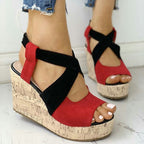 Fish-mouth European and American style high heel wedge sandals with sleeves, featuring a stylish design and open toe for women.