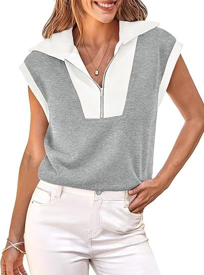 Fisoew Color-Block Half-Zip Polo Sweatshirt by FitiqueFit, casualwear with contrasting color blocks and a half-zip front.