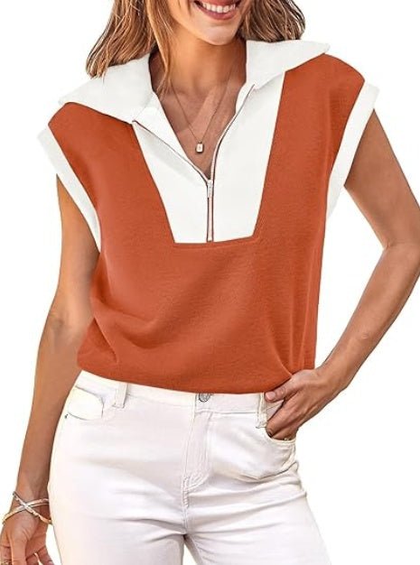 Fisoew Color-Block Half-Zip Polo Sweatshirt by FitiqueFit, casualwear with a color-block design and half-zip collar.