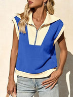 Color-block half-zip polo sweatshirt by FitiqueFit, casualwear with a stylish design and comfortable fit.
