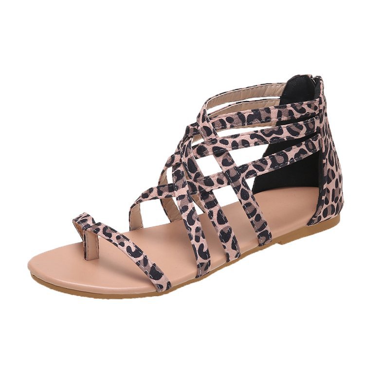 LadyShow flat flip-flops with cross straps, European and American Roman sandal style, featuring comfortable flat soles