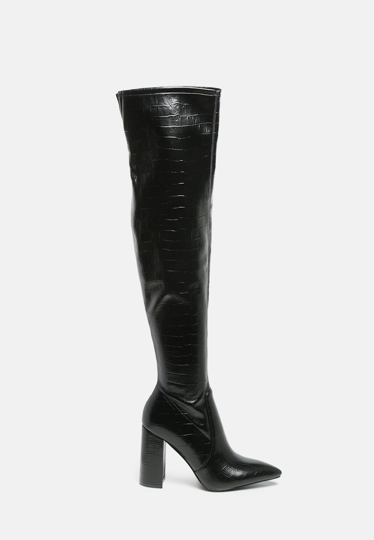 Black Flittle over-the-knee long boots by London Rag featuring block heel and sleek design.