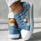 Women’s casual canvas sneakers by FitiqueFit with floral embroidery and polka dot print, perfect for everyday wear.