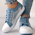 Women’s casual canvas sneakers with floral embroidery and polka dot print by FitiqueFit, featuring comfortable slip-on design.