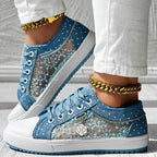 Women’s casual canvas sneakers by FitiqueFit with floral embroidery and polka dot print, perfect for everyday style.