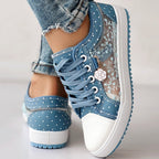 Women's casual canvas sneakers by FitiqueFit with floral embroidery and polka dot print, perfect for everyday style.