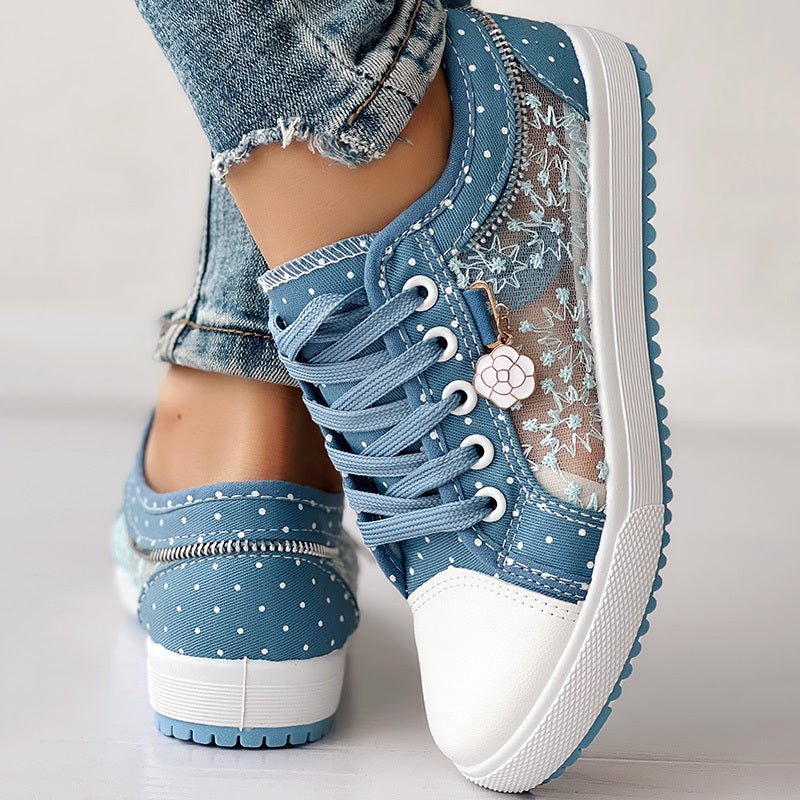 Women's casual canvas sneakers by FitiqueFit with floral embroidery and polka dot print, perfect for everyday style.