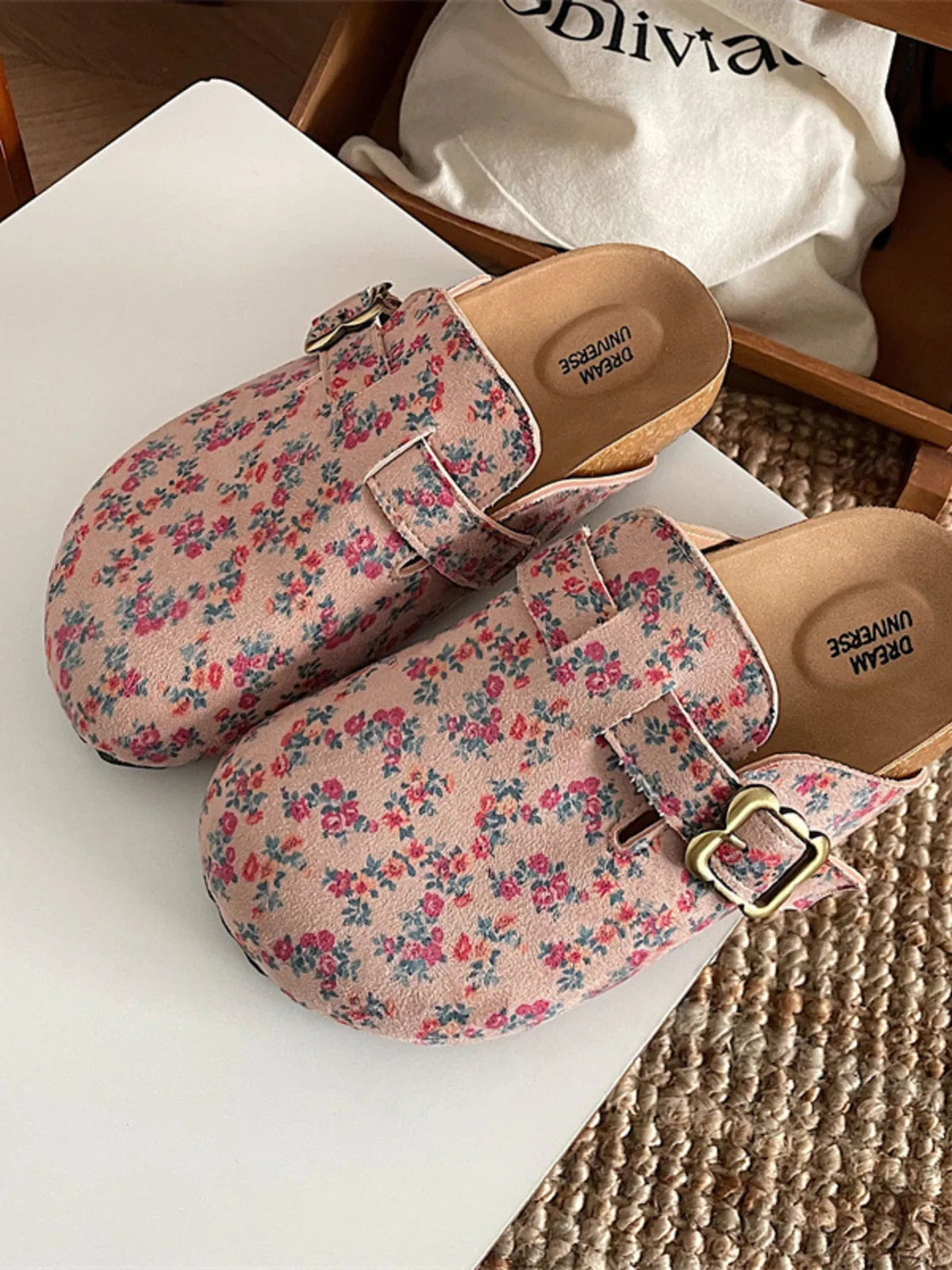 Women's floral print round toe slip-on casual shoes by Plush Fashion Hub, featuring comfortable flat design and vibrant floral pattern.