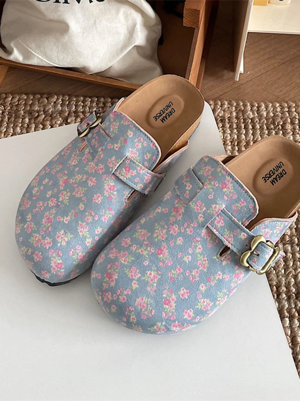 Women's floral print round toe slip-on casual flat shoes by Plush Fashion Hub, featuring a colorful floral pattern and comfortable design.