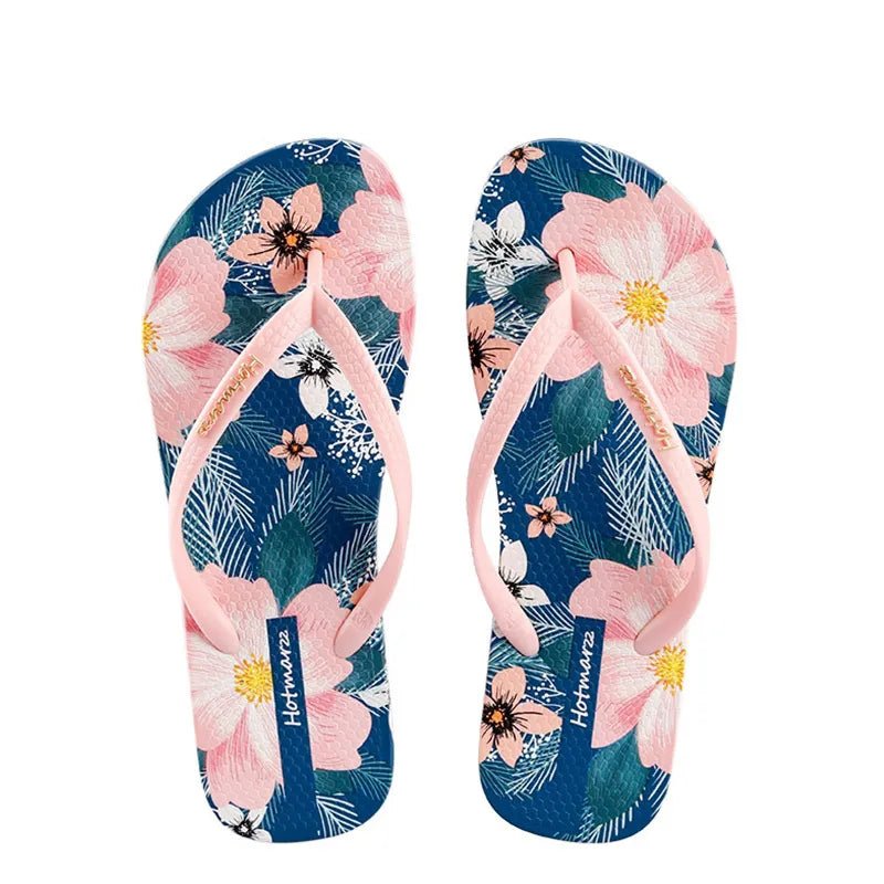 Women's floral print toe post flat sandals by Plush Fashion Hub, featuring summer beach slides with colorful floral design.