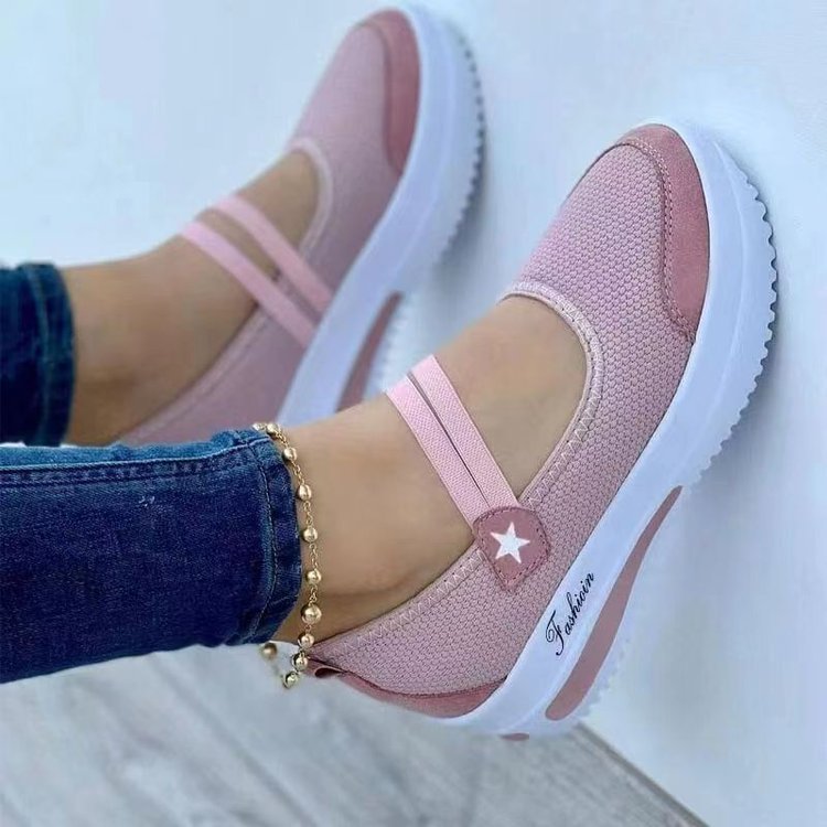 Fly Woven Breathable Wedge Heel casual shoes by LadyShow.Store featuring thick soles, hollow design, velcro strap, and round toe.
