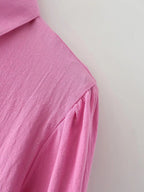 Bella Mia women's long-sleeved cotton shirt with polo collar, solid color, single-breasted design and lantern sleeves.