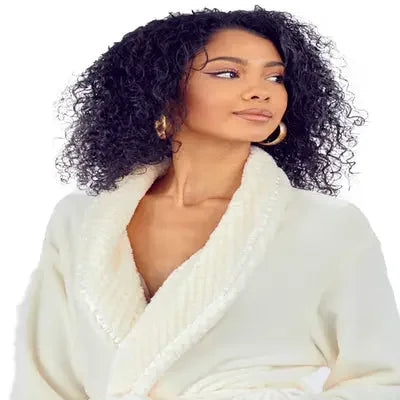 Women's Ultra Soft Plush Bathrobe by Lotus Linen, front view showing cozy, plush fabric and relaxed fit.