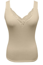 Plus size women's lace trim V-neck tank top by Trendsi, soft stretch sleeveless camisole with delicate lace detail.