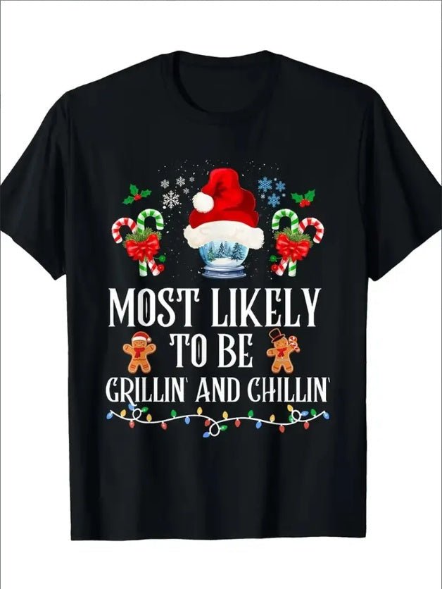 Funny Christmas grilling T-shirt by FitiqueFit, featuring humorous holiday-themed design on casual streetwear style.