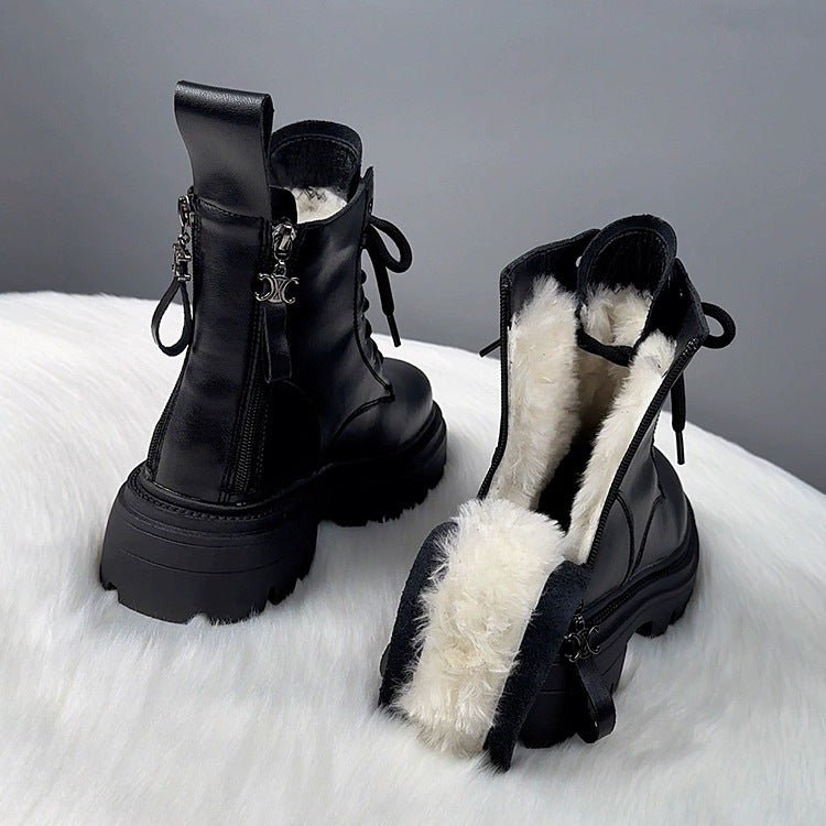 Warm FitiqueFit winter boots with thick soles and fur integration, designed for cold weather and winter outdoor wear.