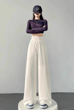 Gray high-waist loose wide-leg straight pants for women, casualwear style, featuring a relaxed fit and comfortable fabric.