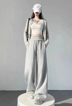 Gray high-waist loose wide-leg straight pants for women, casualwear by Plush Fashion Hub, shown styled on a model.