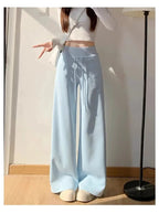 Gray high-waist loose wide-leg straight pants for women, casualwear by Plush Fashion Hub, shown on a model.