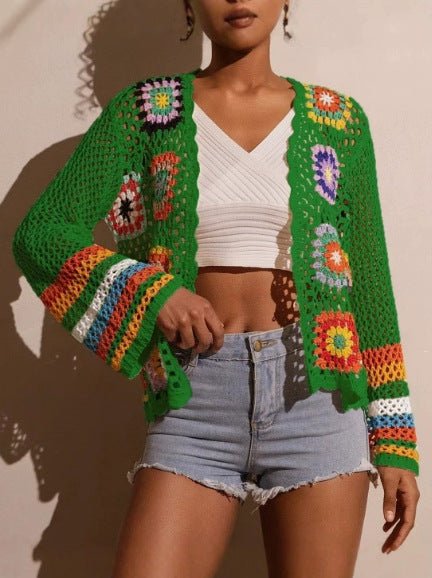 Hand-crocheted knitted women's cardigan by FitiqueFit, featuring a cozy, textured design and long sleeves.