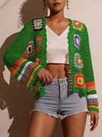 Hand-crocheted knitted women's cardigan by FitiqueFit, featuring a cozy, textured design and long sleeves.