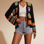 Hand-crocheted knitted women's cardigan by FitiqueFit, featuring a cozy, textured design and long sleeves.