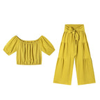 Casual FitiqueFit high-waist flared pants and matching top two-piece set in seven colors, available in sizes S to 2XL.