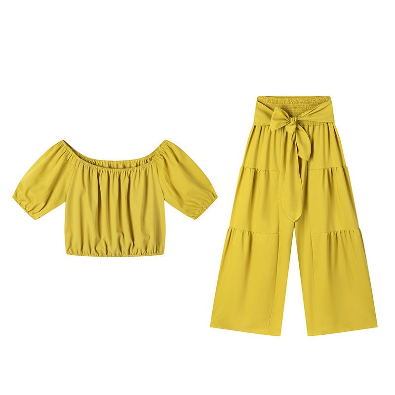 Casual FitiqueFit high-waist flared pants and matching top two-piece set in seven colors, available in sizes S to 2XL.
