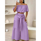 FitiqueFit high-waist flared pants and top two-piece casualwear set in 7 colors, available in sizes S to 2XL.