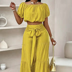 FitiqueFit high-waist flared pants and top two-piece casualwear set in 7 colors, available in sizes S to 2XL.
