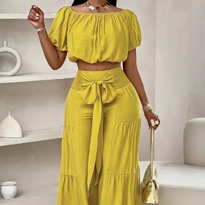 FitiqueFit high-waist flared pants and top two-piece casualwear set in 7 colors, available in sizes S to 2XL.