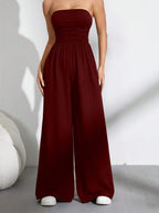 Casual wear set with high-waist wide-leg pants and tube top by FitiqueFit in six colors, available in sizes S to 2XL.