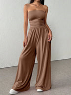 FitiqueFit high-waist wide-leg pants and tube top set in 6 colors, casualwear for sizes S to 2XL, shown in the image.