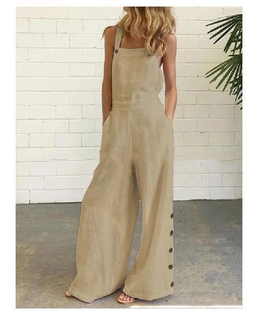 FitiqueFit high-waisted sleeveless wide-leg denim jumpsuit in 8 colors, casualwear for sizes S to 2XL