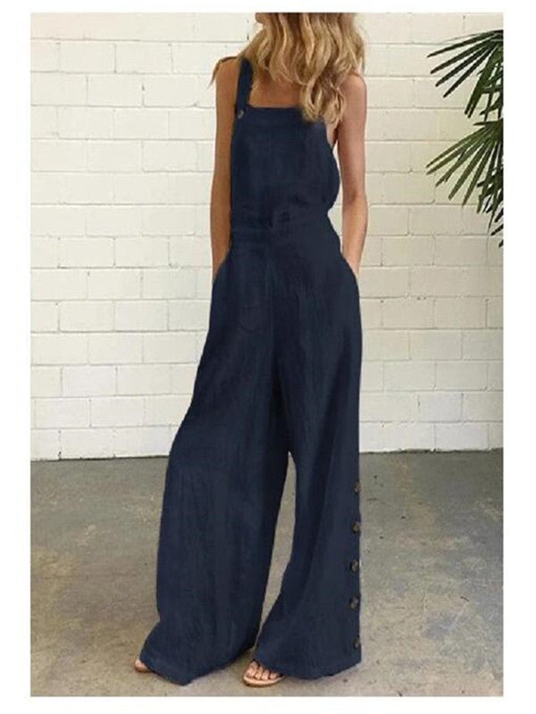 FitiqueFit high-waisted sleeveless wide-leg denim jumpsuit in 8 colors, available in sizes S to 2XL, casualwear apparel.