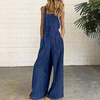 FitiqueFit high-waisted sleeveless wide-leg denim jumpsuit in 8 colors, available in sizes S to 2XL, casualwear outfit.