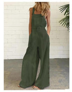 FitiqueFit high-waisted sleeveless wide-leg denim jumpsuit in 8 colors, size S to 2XL, casualwear for stylish comfort.