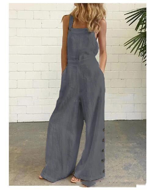 FitiqueFit high-waisted sleeveless wide-leg denim jumpsuit in 8 colors, available in sizes S to 2XL, casualwear for women.
