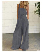 FitiqueFit high-waisted sleeveless wide-leg denim jumpsuit in 8 colors, available in sizes S to 2XL, casualwear for women.