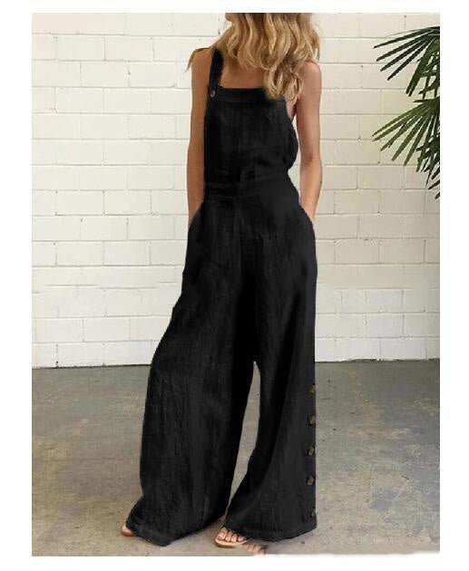 FitiqueFit high-waisted sleeveless wide-leg denim jumpsuit in 8 colors, available in sizes S to 2XL, casualwear style.