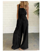 FitiqueFit high-waisted sleeveless wide-leg denim jumpsuit in 8 colors, available in sizes S to 2XL, casualwear style.