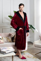 Men’s hooded robe from Lotus Linen, made of ultra-soft plush fabric, featuring a comfortable hood for everyday wear.