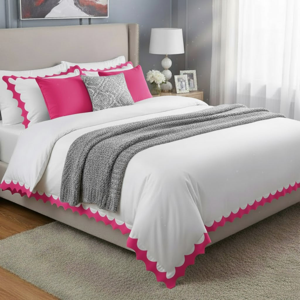 Reverse Scalloped Applique Embroidery Cotton Duvet Cover Set PushpLinen