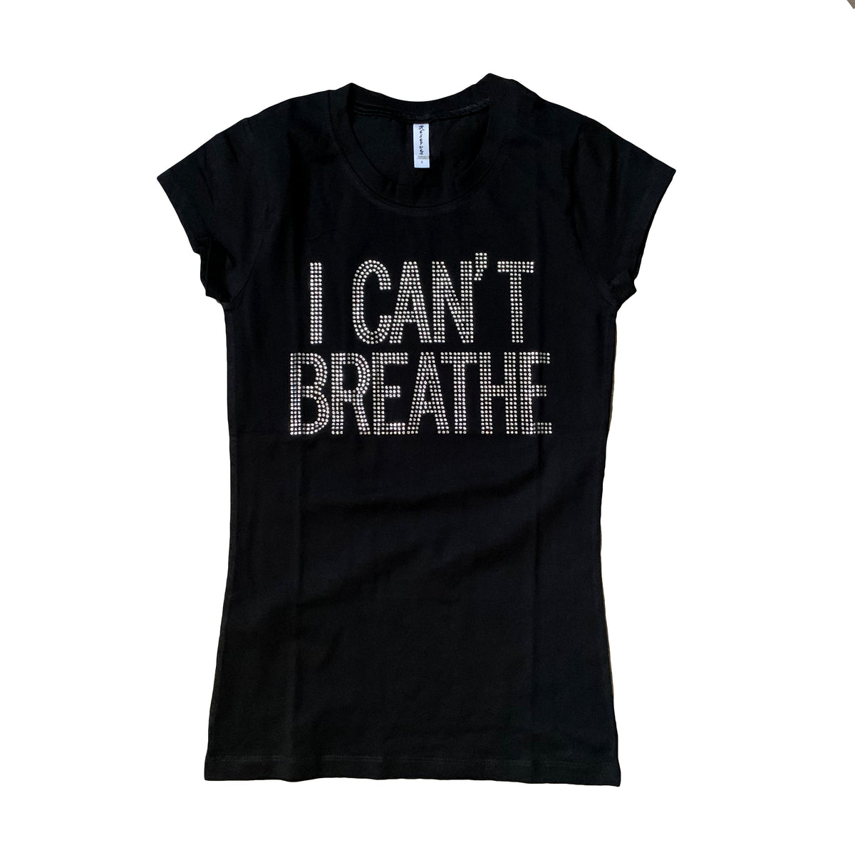 Black "I Can't Breathe" T-shirt by Plush Fashion Hub, featuring bold text design on soft cotton fabric.