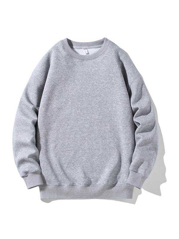 Men's solid color round neck long sleeve sweatshirt in grey.