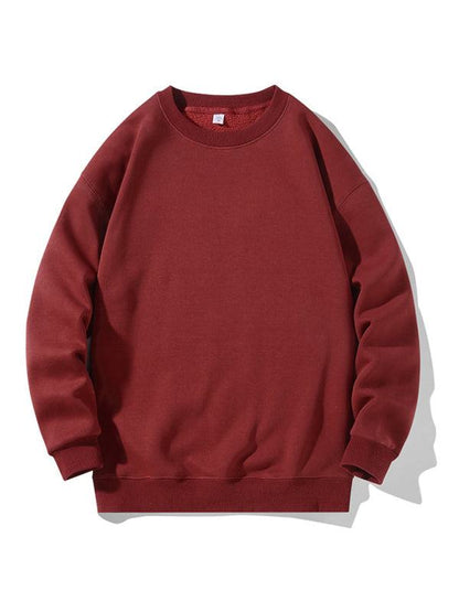 Men's solid color round neck long sleeve sweatshirt in red