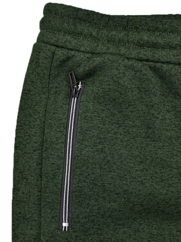 Men's sports casual cationic sweatpants with zipper cuffs in green slim fit design.