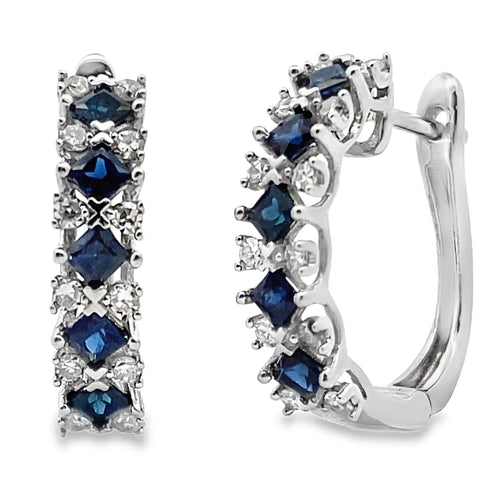 .93ct Sapphire Diamond Hoop Earrings 14KT White Gold Bids.com